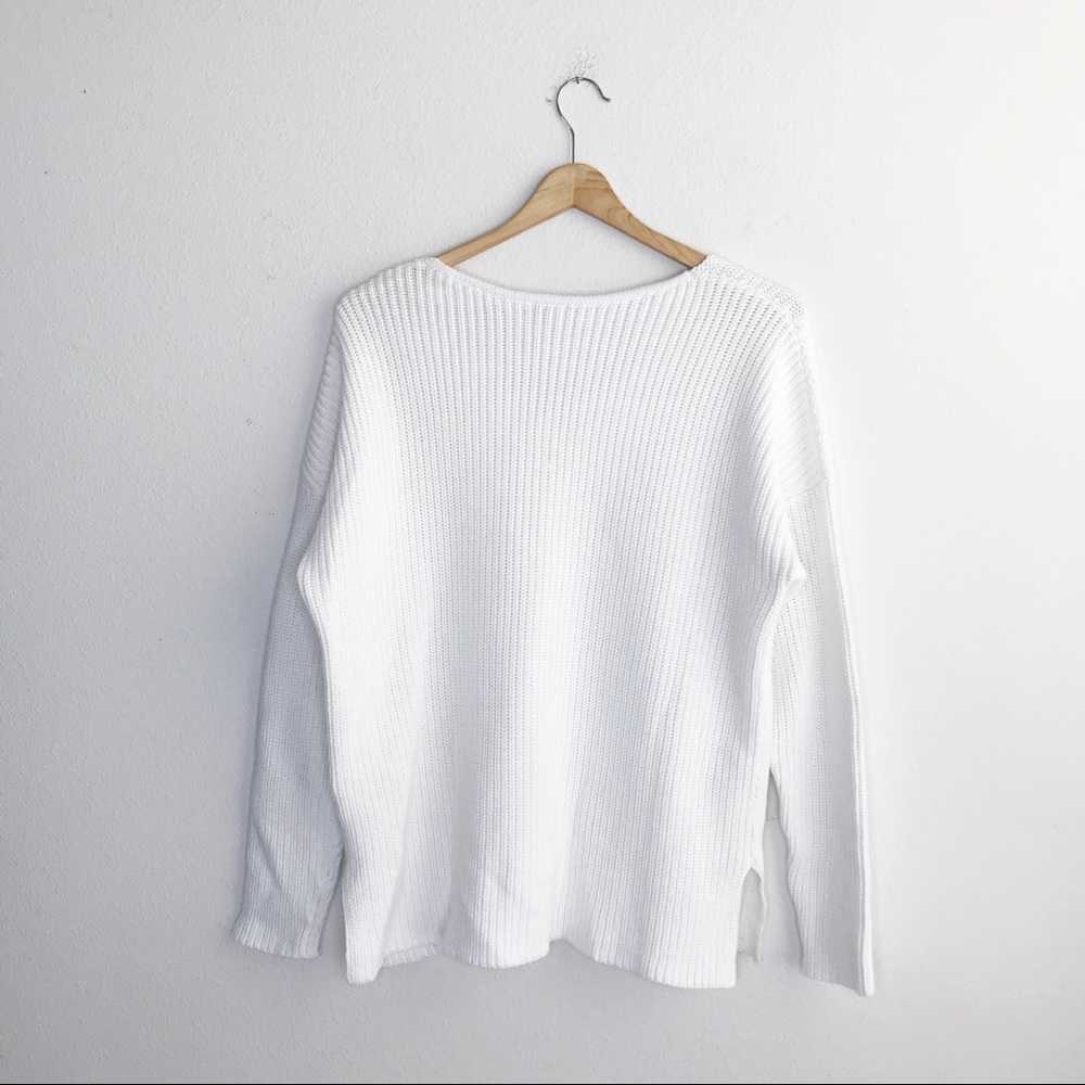 NWT Kinross White Cotton Vee V-Neck Sweater Top M - Picture 2 of 6